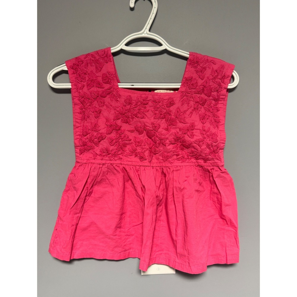 Pink Chicken Girls Hot Pink Embroidered Cotton Peplum Top Size 12Y Chic Boho